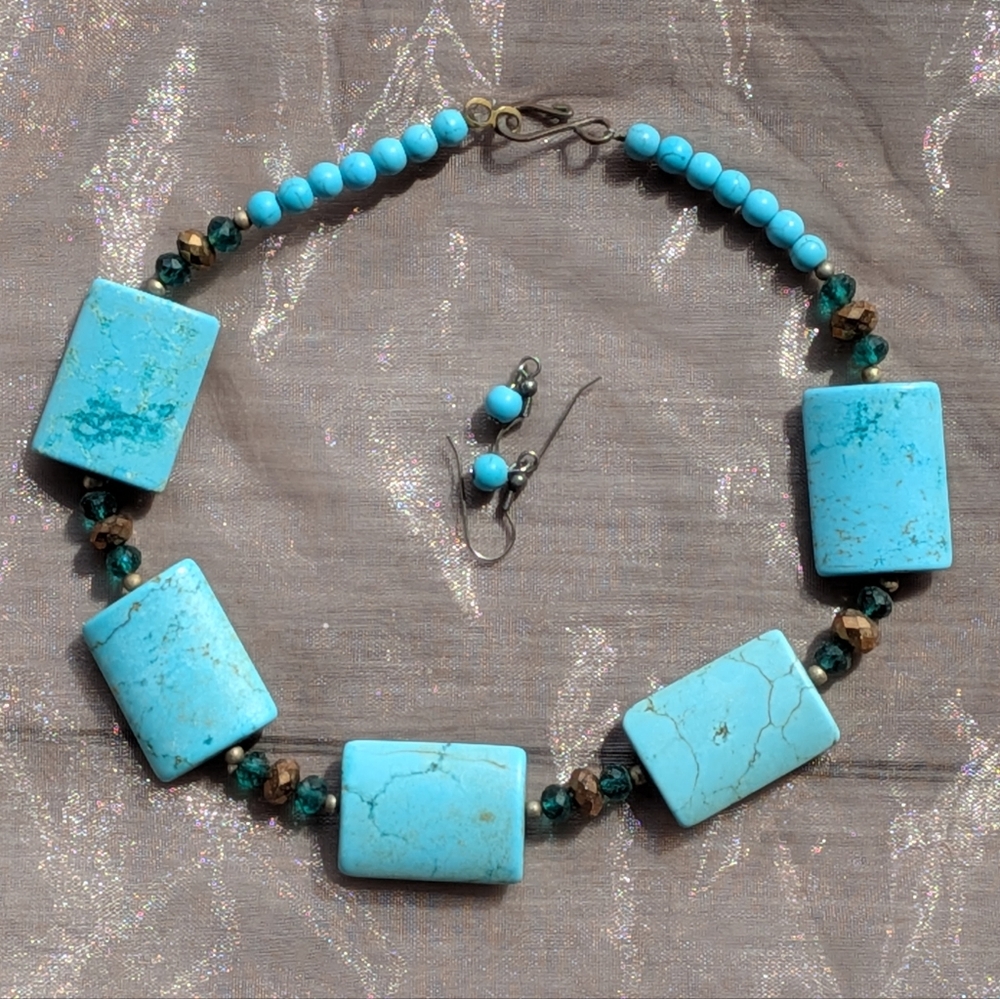 Turquoise and Bronze Statement Necklace Set